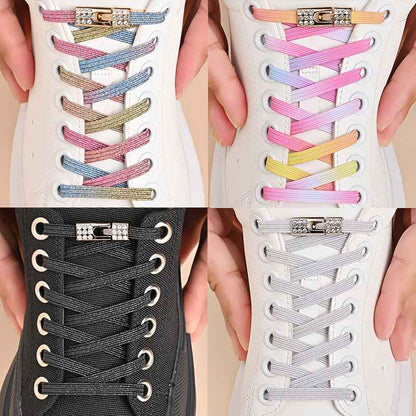 1pair Free-Tie Shoelaces With Rhinestone Buckles, Fashion Elastic Lazy Shoelaces For Sneakers Canvas Shoes Skate Shoes, Women & Men