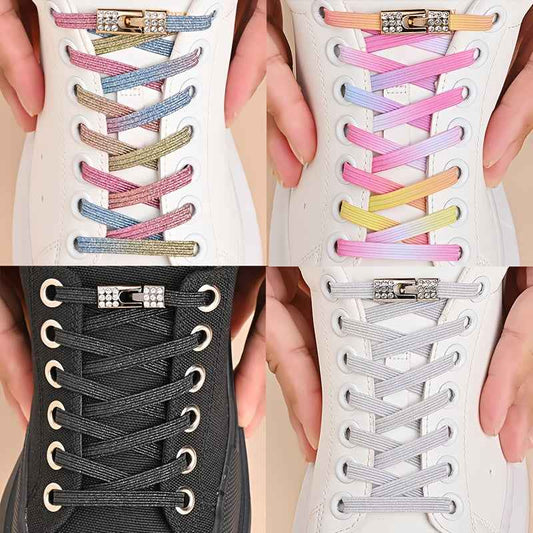 1pair Free-Tie Shoelaces With Rhinestone Buckles, Fashion Elastic Lazy Shoelaces For Sneakers Canvas Shoes Skate Shoes, Women & Men