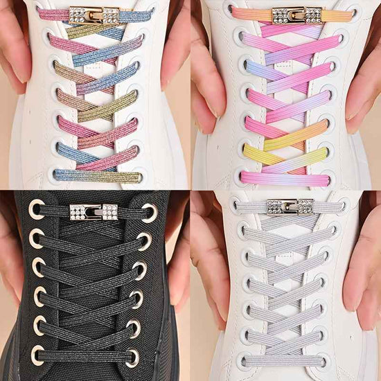 1pair Free-Tie Shoelaces With Rhinestone Buckles, Fashion Elastic Lazy Shoelaces For Sneakers Canvas Shoes Skate Shoes, Women & Men