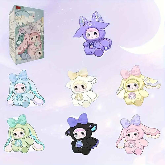 1pc Nommi Figures - Kawaii Anime-style Plush Doll with Expressive Eyes & Fluffy Ears, Soft Vinyl Collectible Figure in Black/Purple/Blue/Pink/Gray/White/Red/Yellow - Cute Birthday Party Favors, Holiday Gifts, Display Decor fo
