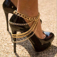 Gothic Punk Platform High Heels with Multi-Layer Chain Tassel Ankle Strap - Black & Chunky Heels, Year-Round Wearable Statement for Parties, Valentine's Day, Everyday (Durable Chain Foot Accessories)