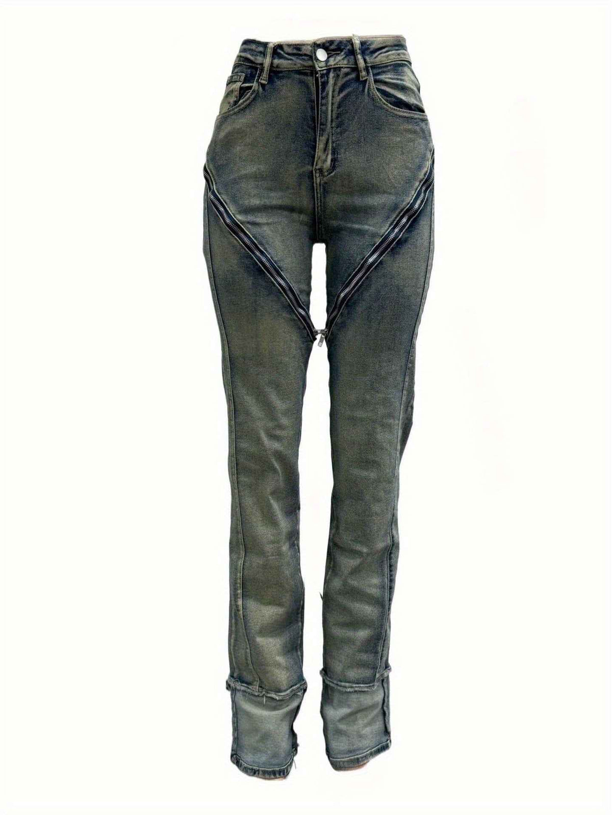 High-Waisted Wide-Leg Bell-Bottom Jeans - -Washed Vintage Blue Pants with Zipper Closure, Beltless Design & Relaxed Fit (No Belt Included) | Hand Washable Casual to Semi-Formal Wear, Spring/Fall Outfits ( West Style