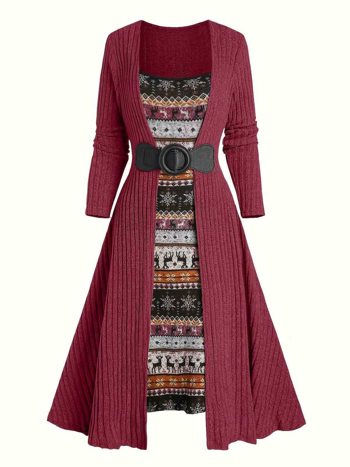 Ribbed Dress , Long-Sleeve , for Autumn And Winter , Commutes