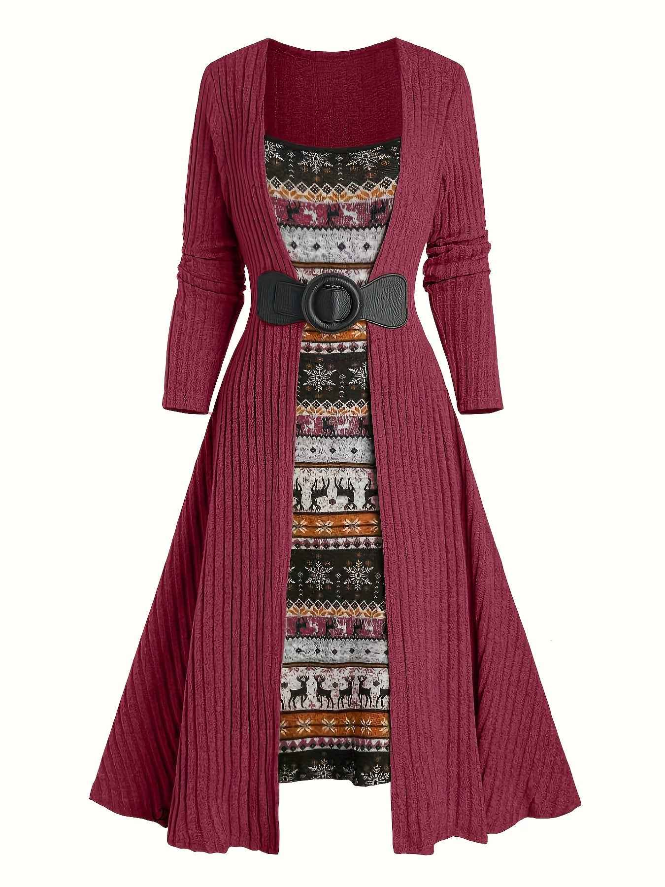 Ribbed Dress , Long-Sleeve , for Autumn And Winter , Commutes