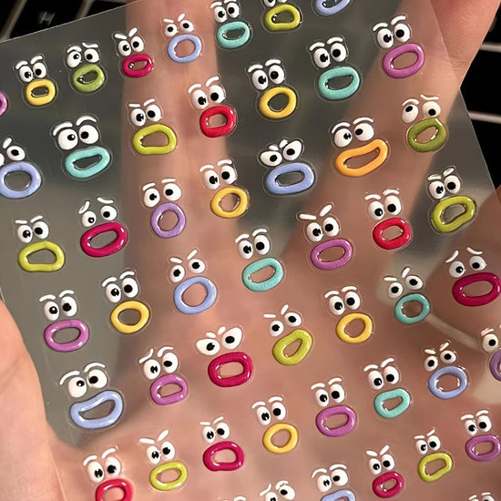 1/2/4 Set 5D Embossed Cartoon Nail Art Stickers-Colorful Sausage Mouth And Big Lips Design, Self-Adhesive Resin Stickers, Easy DIY Nail SS69 6.69 Cute*2pcs