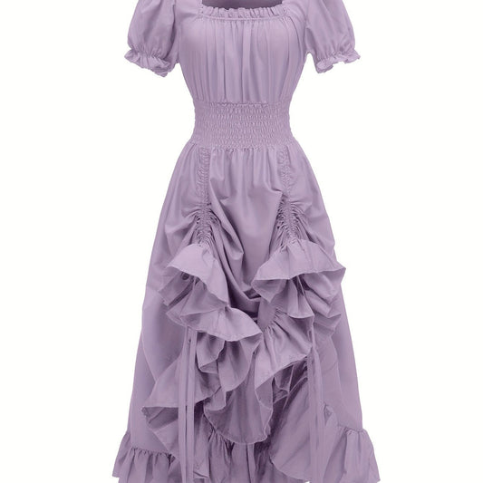 Renaissance Victorian Vintage Square Neck Short Sleeve Dress - Light Blue A-Line Umbrella Skirt with Ruffled Layers, Elegant Cosplay Costume for Halloween, Themed Parties & Special Occasions, Halloween Costumes, Sophisticated SS69 31.69 Violet / XXL