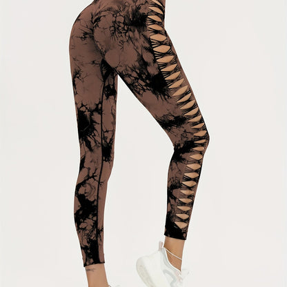 Seamless Lady Tie-Dye Yoga Pants, Side Hollow Butt Lift Workout Fitness Tights, Jogging Sports Leggings, Gym Clothing - SS69