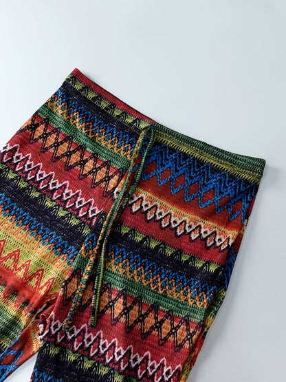 Women's Colorful Geometric Print Stretch Leggings - Vibrant High-Waisted Tight Fit Casual Pants, Machine Washable Polyester, All-Season Wear for Everyday Style, Stylish Leggings | Geometric Leggings | Durable Fabric, High Wai SS69