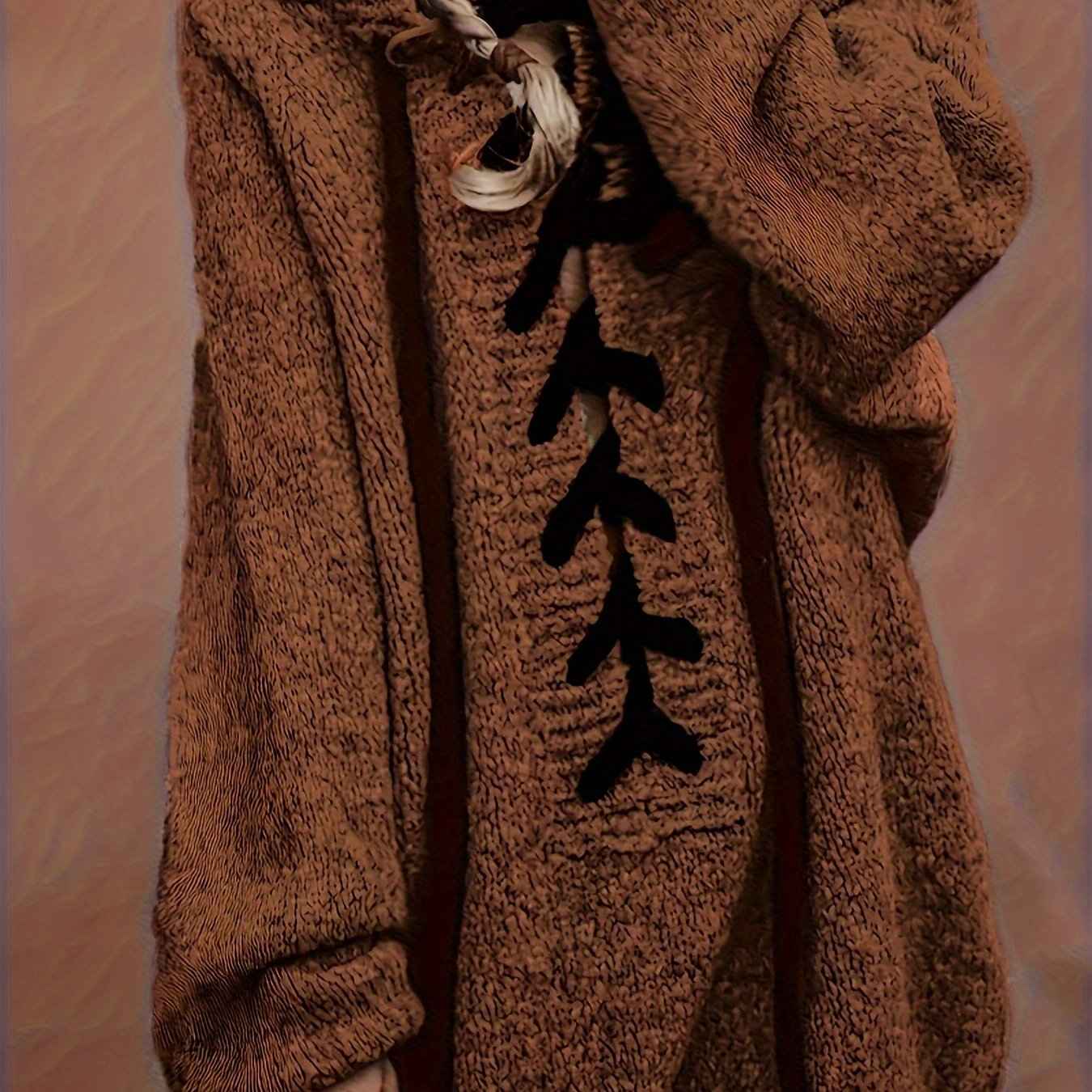 Plus Size, Plus-Size Women's Elegant Hooded Sweater - Long Sleeve Pullover with Adjustable Drawstring Hood, Soft Stretchy Fabric, Machine Washable, Solid Color Casual Winter Fall Tops, Sweater Hoodie, Autumn Apparel, Minimali