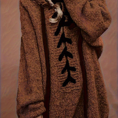 Plus Size, Plus-Size Women's Elegant Hooded Sweater - Long Sleeve Pullover with Adjustable Drawstring Hood, Soft Stretchy Fabric, Machine Washable, Solid Color Casual Winter Fall Tops, Sweater Hoodie, Autumn Apparel, Minimali