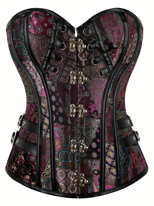 [1pc Steampunk Gothic Corset] 1pc Vintage Gothic Steampunk Corset for Women, Polyester Woven Fabric, 280g/m², Lace-Up Back, Court Style, Adult Slimming Waist Cincher, Halloween Costume Accessory SS69