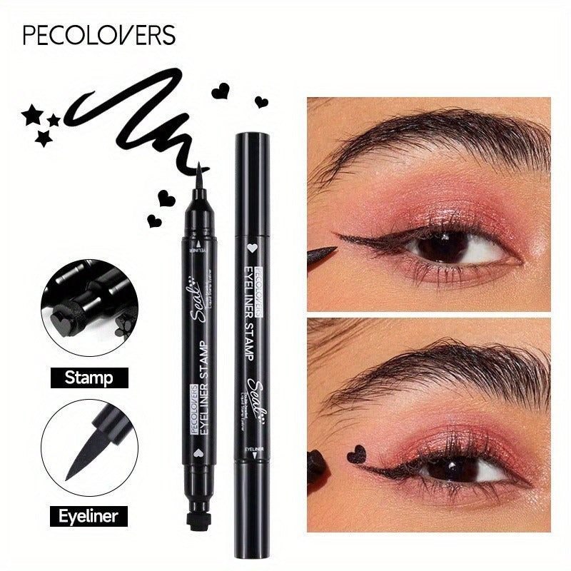 Black Liquid Eyeliner Pen | 1pc | 2-in-1 Double-Headed Moon Stamp Design | Quick Dry, Non-Smudge, Waterproof, Long-Lasting | Eye Makeup Cosmetic, Eye Makeup Essentials | Precision Eyeliner Application | Innovative Beauty Prod SS69