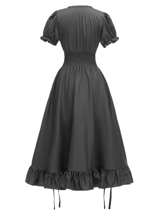 Renaissance Victorian Vintage Square Neck Short Sleeve Dress - Light Blue A-Line Umbrella Skirt with Ruffled Layers, Elegant Cosplay Costume for Halloween, Themed Parties & Special Occasions, Halloween Costumes, Sophisticated SS69