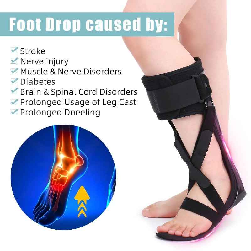 AFO Foot Drop Brace with ic Closure & Walking Shoe Compatible - Adjustable Ankle Foot Orthosis Stabilizer Support Suitable for Stroke, MS, ALS, Hemiplegia, Neuropathy - izable Size (Left/Right)