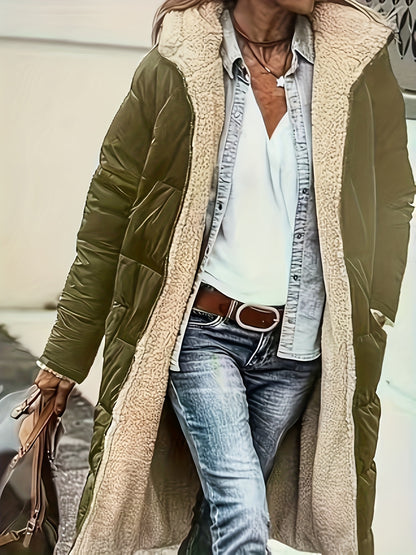 Plus Size, Plus Size Women's Elegant Quilted Teddy Parka Coat - Dual-Sided Hooded Winter Jacket with Full-Length Zipper, A-Line Silhouette & -Sweeping Hem, Machine Washable Outerwear