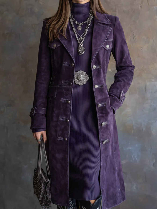 Long Trench Coat with Button Decorations for Women | Fashionable, Luxe Vintage Design, Suitable for Parties and High-End Social Events