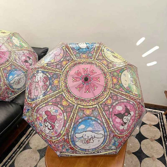 [Cute Anime Umbrella] Sanrio Kuromi/Pochacco/Melody/Kulomi/Beloved Star 1pc Automatic Open/Close Umbrella | Cute Anime Umbrella with 8-Rib Compact Folding Design, One-Touch Button, Pink/Blue/Golden/Purple/Green/Brown/Beige -