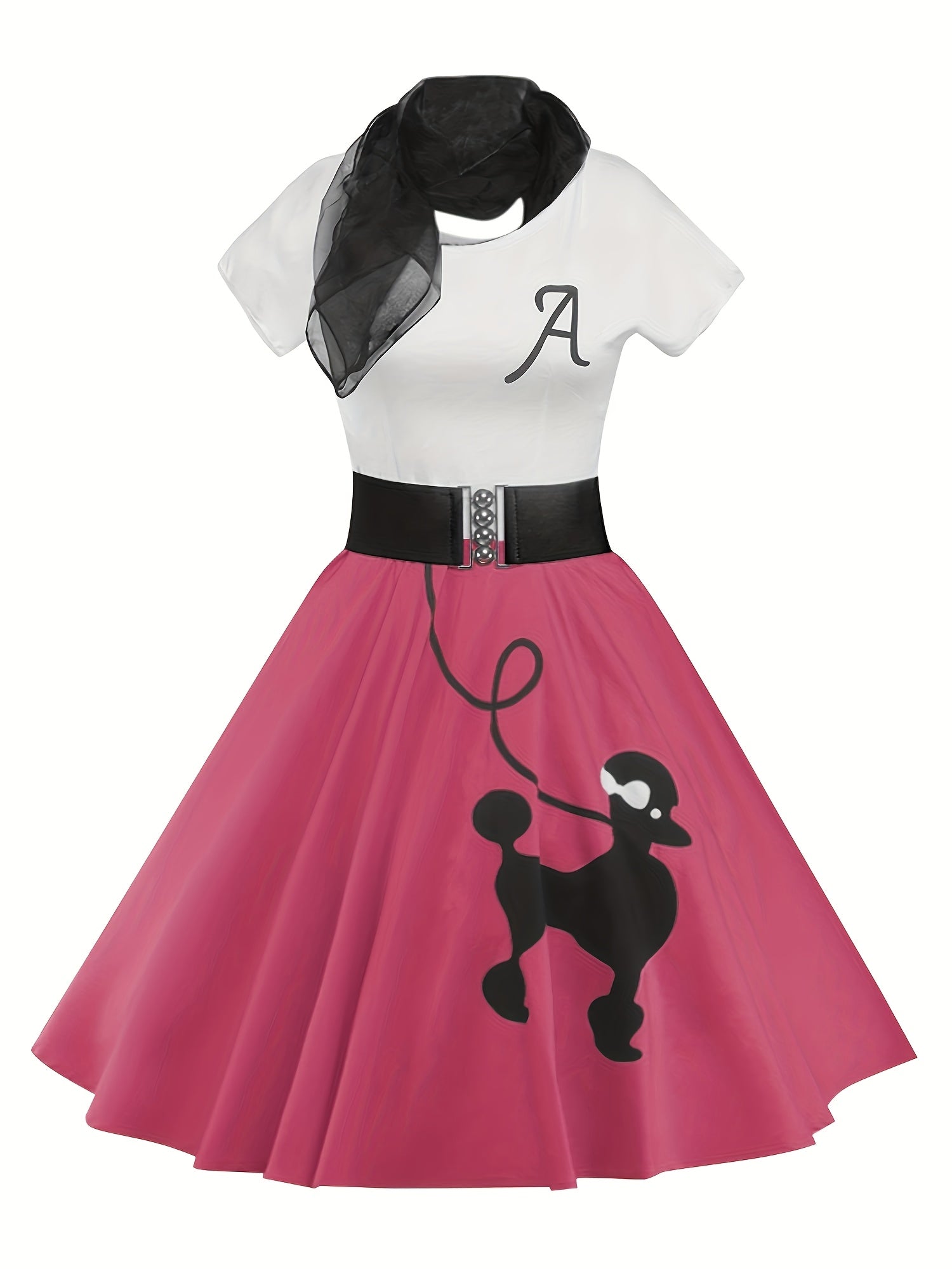 [Retro Skater Dress] Retro Poodle Print Women's Skater Dress | Vintage High Waist Rockabilly Swing Tee Cute Dresses SS69