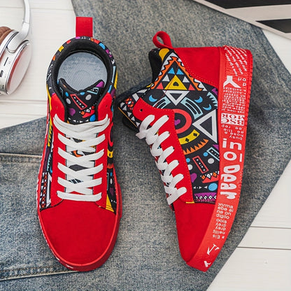 1 Pair of Unisex Casual Sports Shoes for Couples, Featuring Trendy Pattern Design, Slip-Resistant And Durable High-Top Skate Shoes, Suitable for Students to Wear in All Seasons. SS69