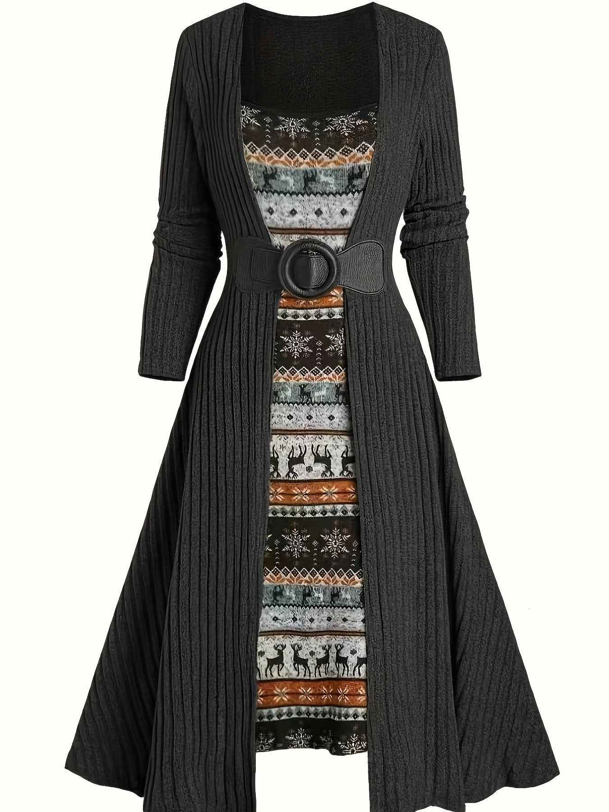 Ribbed Dress , Long-Sleeve , for Autumn And Winter , Commutes