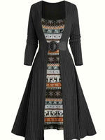 Ribbed Dress , Long-Sleeve , for Autumn And Winter , Commutes