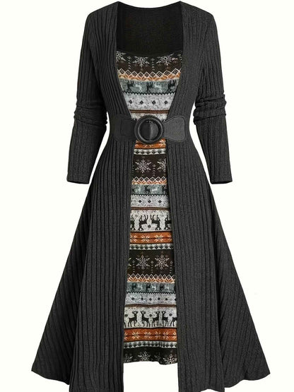 Ribbed Dress , Long-Sleeve , for Autumn And Winter , Commutes