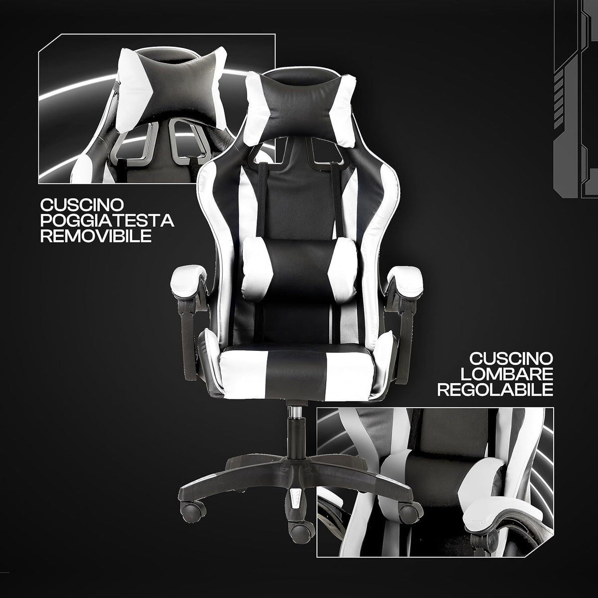 Baroni Home Gaming Chair, Ergonomic Office Chair with Adjustable Backrest, Headrest And Lumbar Support SS69