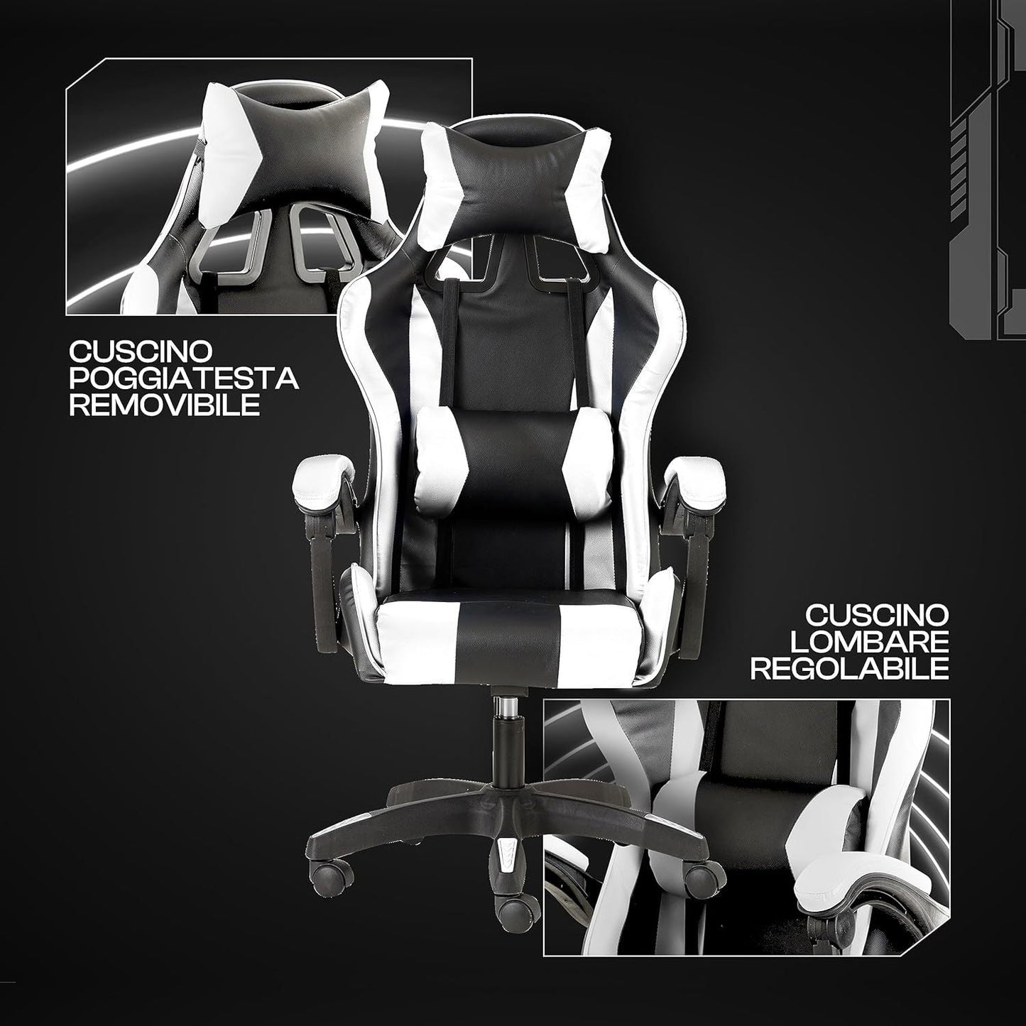 Baroni Home Gaming Chair, Ergonomic Office Chair with Adjustable Backrest, Headrest And Lumbar Support SS69