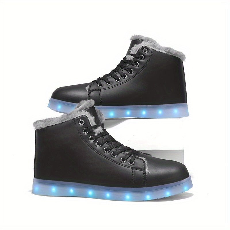 LED Glow Shoes - USB-Powered Winter Warmth, High-Top Sneakers with Glowing Lights, Lace-Up Closure, TPR Sole - for Men & Women, Skateboarding, Winter Sports, Skateboarding Footwear, Trendy Footwear, Durable Footwear
