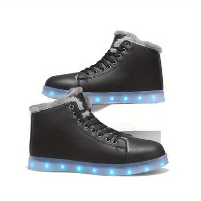 LED Glow Shoes - USB-Powered Winter Warmth, High-Top Sneakers with Glowing Lights, Lace-Up Closure, TPR Sole - for Men & Women, Skateboarding, Winter Sports, Skateboarding Footwear, Trendy Footwear, Durable Footwear
