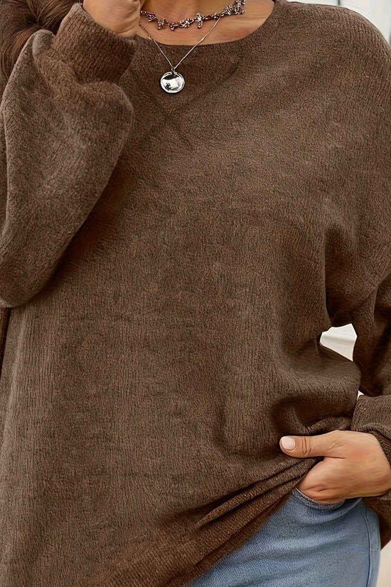 Plus Size - Women'S Solid Color Crew Neck Sweater | Casual Style, Medium Stretch Fabric, Ideal for Fall/Winter