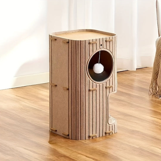 3-Tier Cat Tree House Cave, Multifunctional Climbing Frame and Bed Nest with Felt Material to Match Cats' Natural Instincts, Large Holes for Ventilation, Optional Scratching Posts, Space-Saving Design, Detachable and Easy to SS69 24.69 Double Layer Khaki / Cat nest