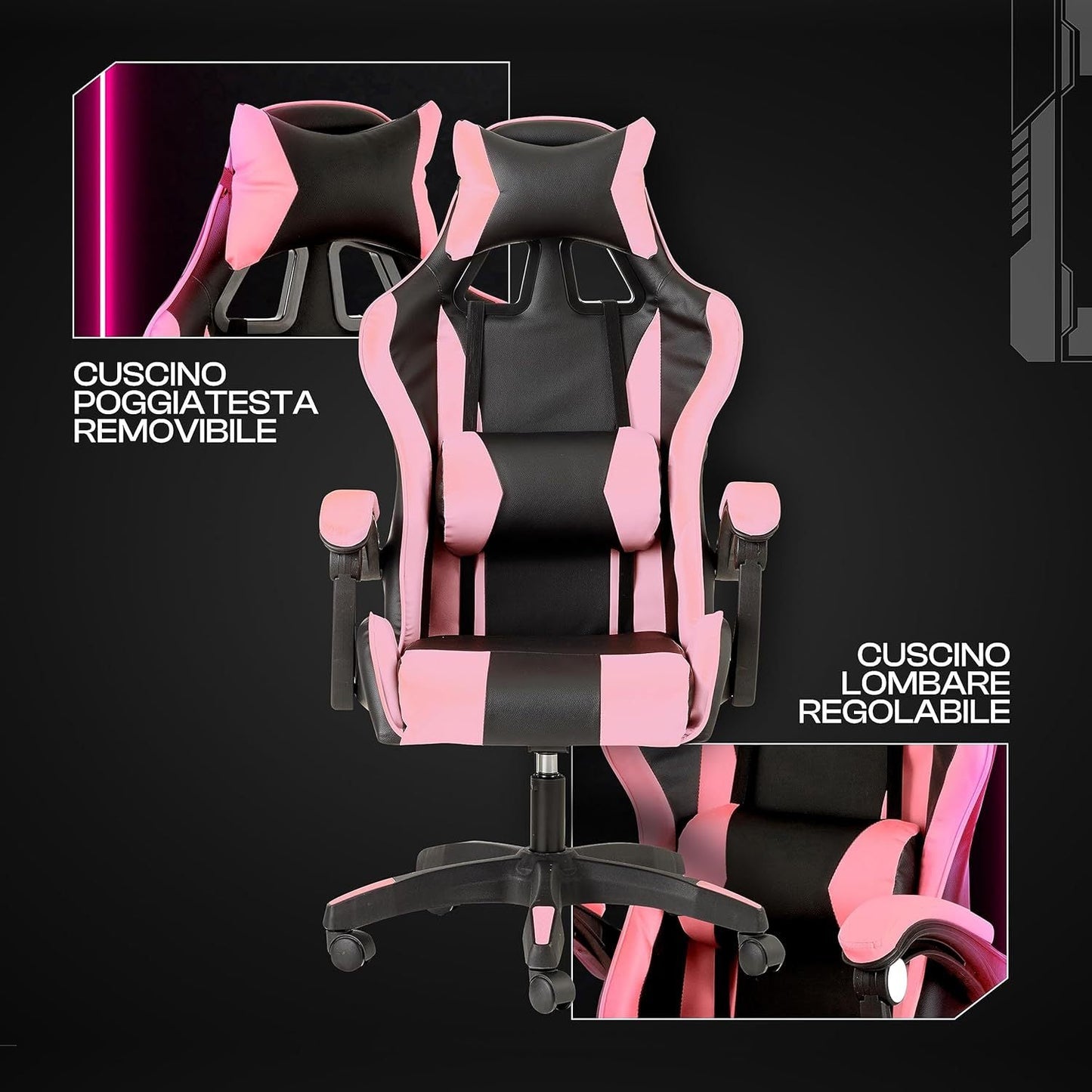 Baroni Home Gaming Chair, Ergonomic Office Chair with Adjustable Backrest, Headrest And Lumbar Support SS69