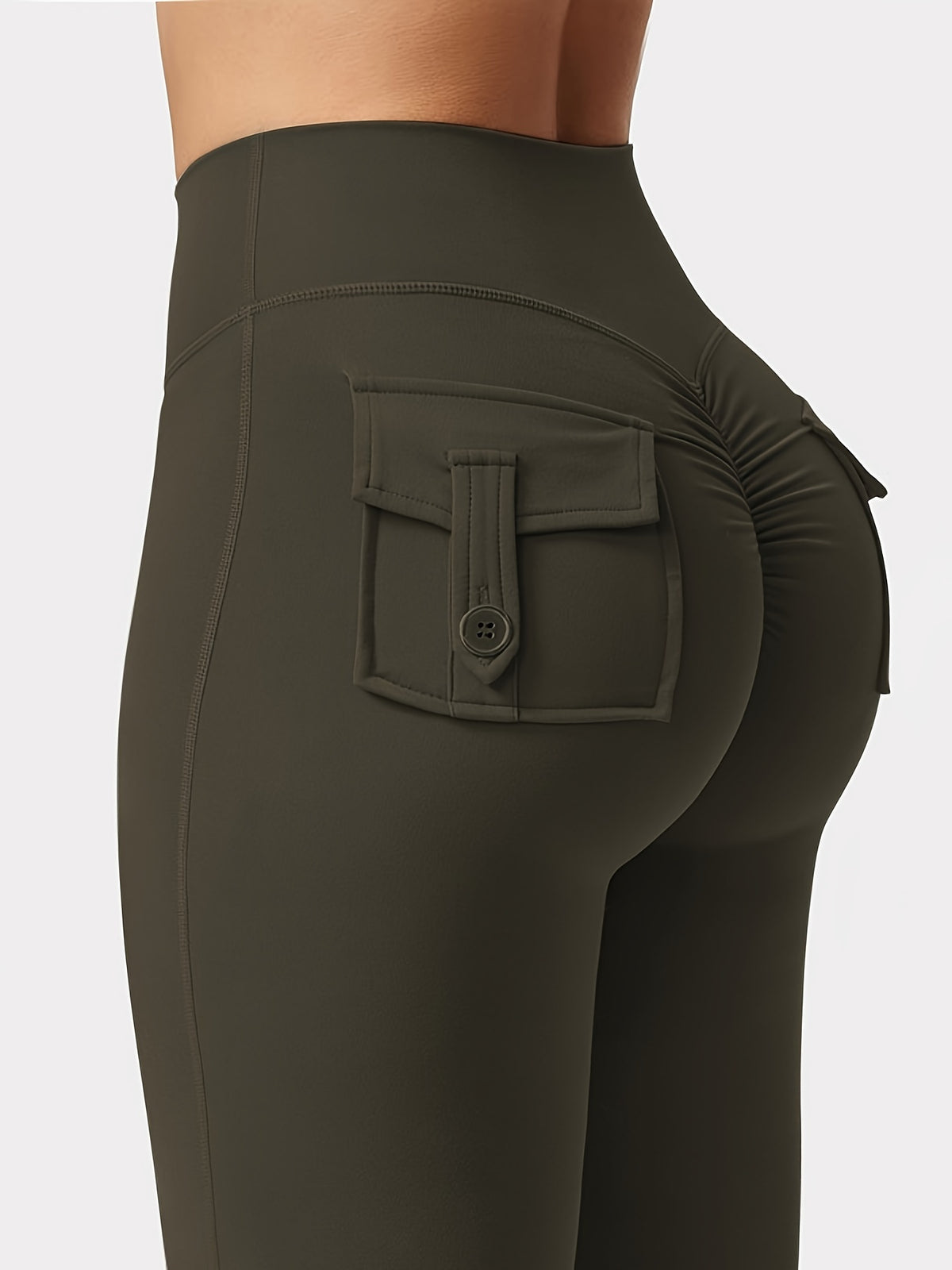 Full Of Elasticity Slim Fit Women's Pocket Yoga Pants - High Waist, Wide Legs, Solid Color, With Phone Pocket - SS69