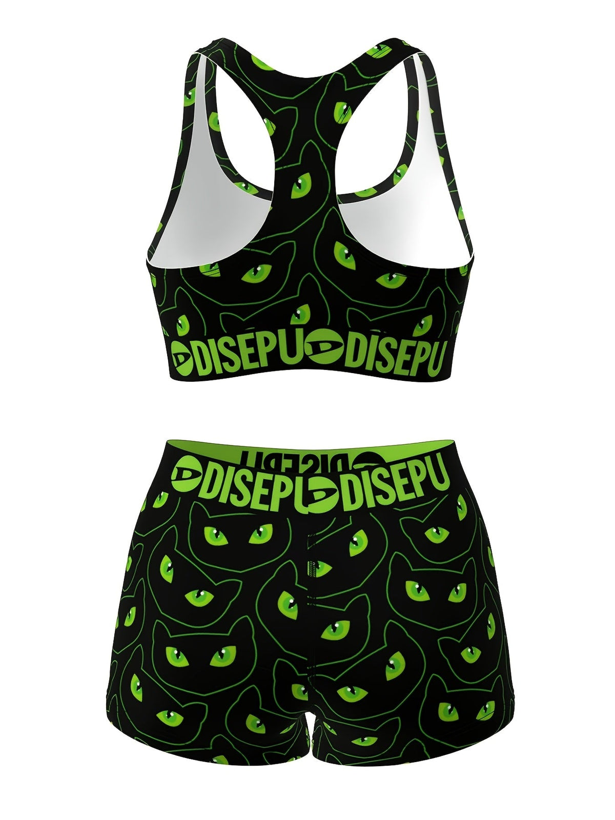 [Comfort Fit Yoga Running Shorts Set] Women's Trendy Cartoon Cat Print High-Stretch Breathable Sports Bra & Shorts Set - Comfort Fit, Shockproof for Yoga, Running & Swimming, Fitness Essentials SS69