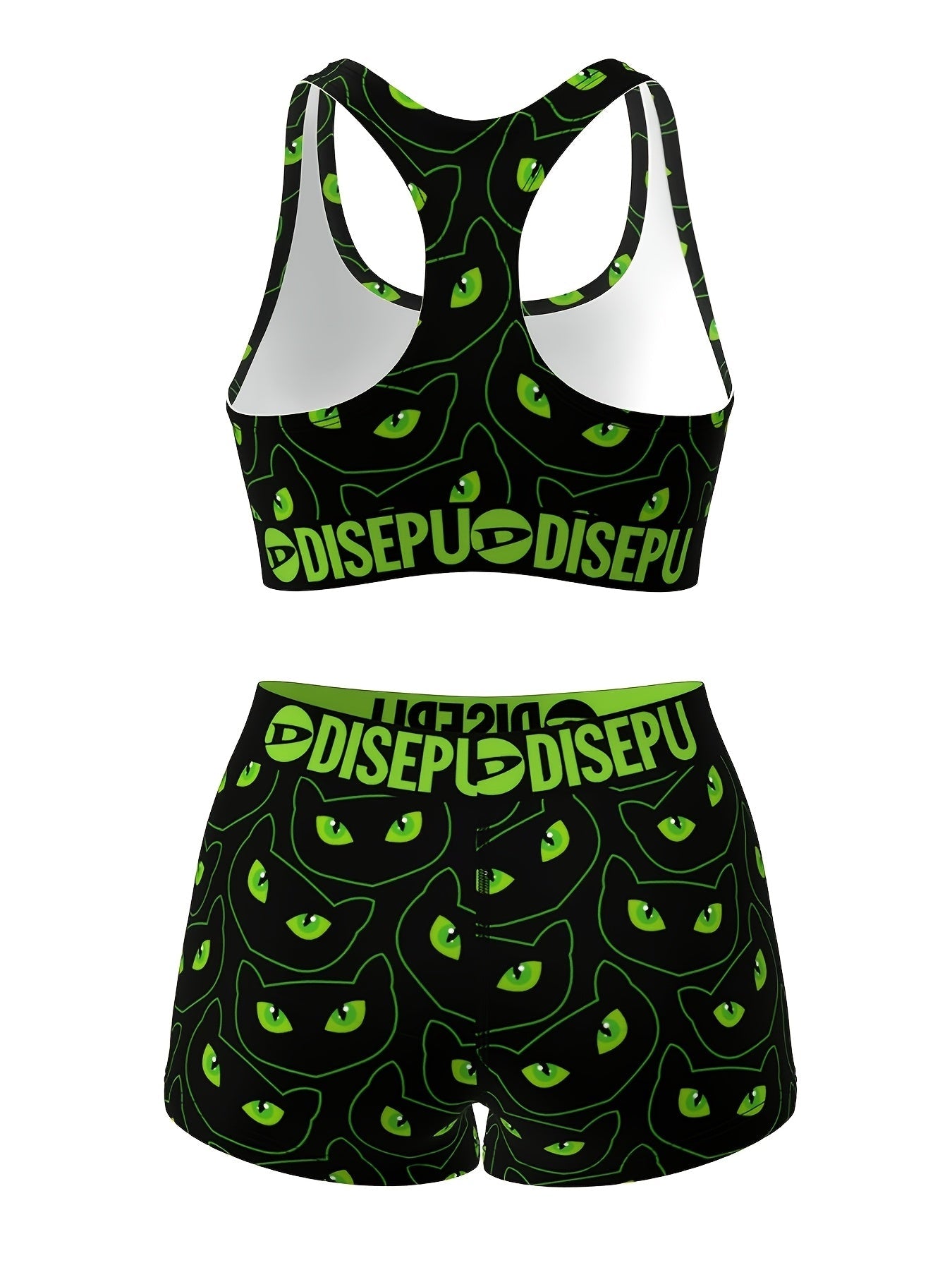 [Comfort Fit Yoga Running Shorts Set] Women's Trendy Cartoon Cat Print High-Stretch Breathable Sports Bra & Shorts Set - Comfort Fit, Shockproof for Yoga, Running & Swimming, Fitness Essentials SS69