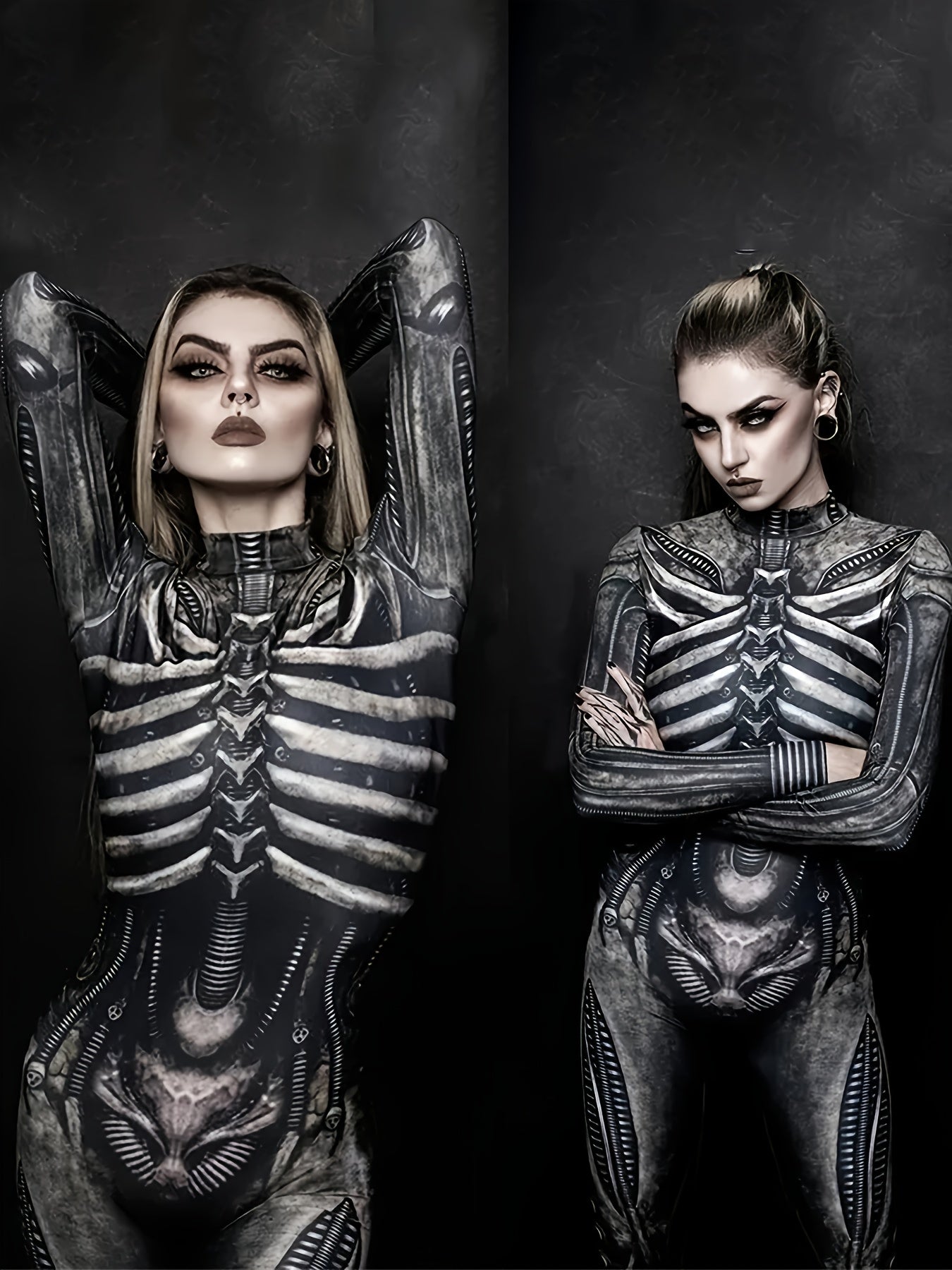 Women's Gothic Full-Body Jumpsuit - Sexy Full-Length Leg & Arm Coverage with Full-Length Zipper - Long Sleeve Party Costume with Full-Length Zipper & Full-Length Leg Jumpsuit for Costume Parties, Gothic Events, Performances - SS69