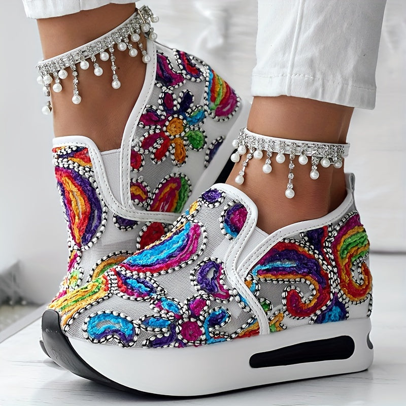 [Abstract Sneakers] Casual Abstract Print Wedge Sneakers | Side Lace-up - Without Anklet SS69