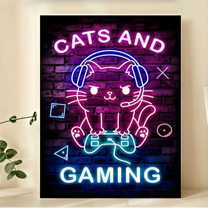 Room Decor 1pc Chic Cat and Neon Gaming Canvas Print Poster, Vibrant Wall Art Decor, Unique Creative Animal & Cartoon Themed Canvas Artwork, 30.48cm x 40.64cm with Frameless for Living Room, Bedroom, Office, Dining Room, Wate SS69 7.69 12inx16in/30cmx40cm/no frame
