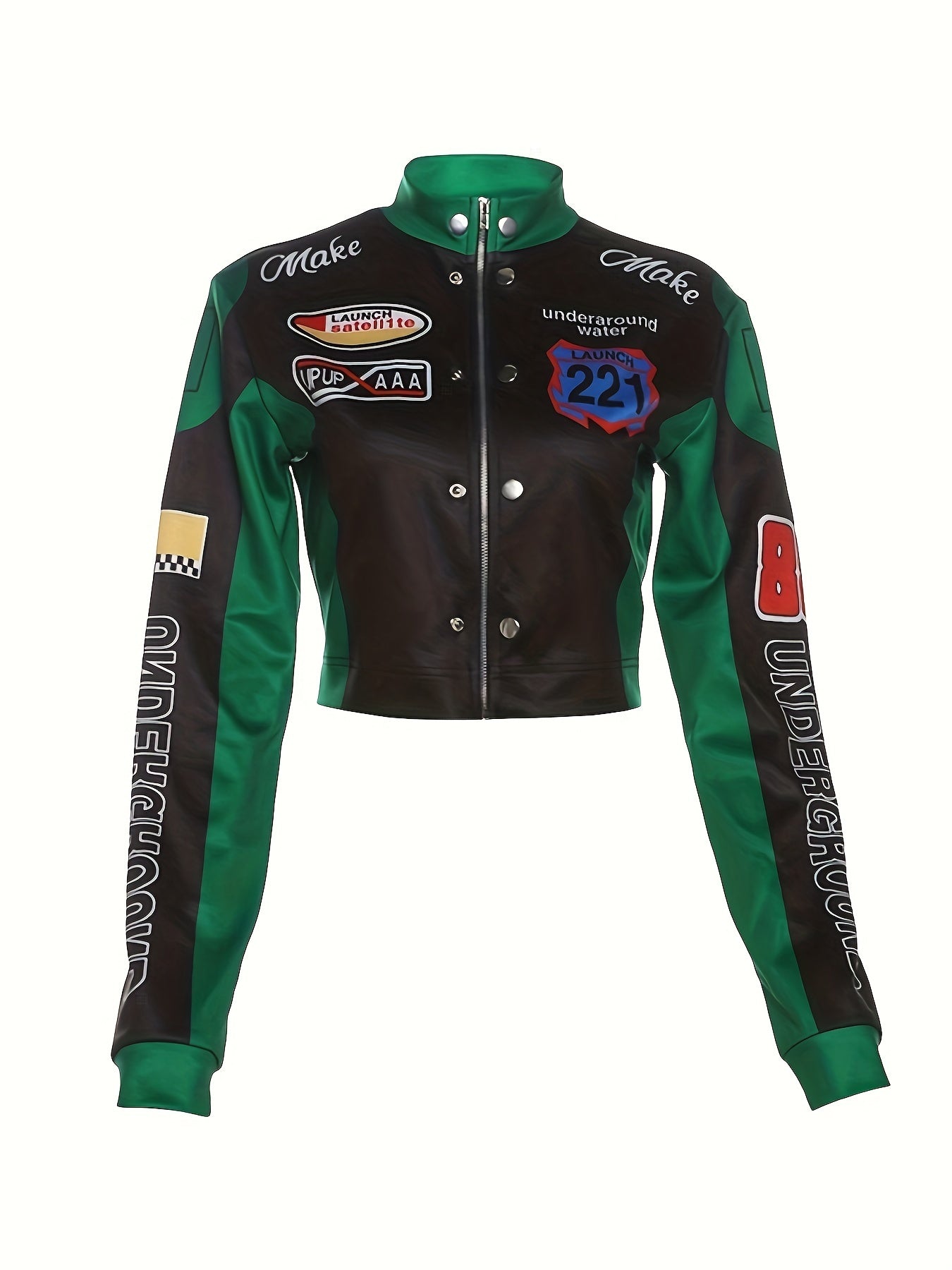 Women's Trendy Streetwear Letter Print Cropped Bomber Jacket - Red & White Casual Zip-Up with Graphic Design, Lightweight Polyester Blend for All Seasons, Fashion Forward Clothing | Trendy Casual Jacket | Polyester Blend Jack SS69