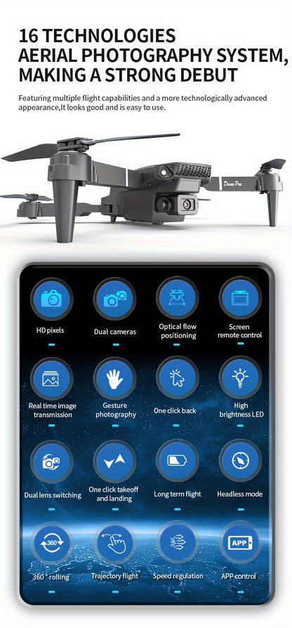 E88 Pro Version 2025 HD Dual Camera Drone with Screen Control - No Cellphone Required, One-Key Takeoff, Wi-Fi App Control, USB Charging, Durable & Reliable, Ideal for Beginners, Perfect Gift for Outdoor Camping and Vloggin SS69