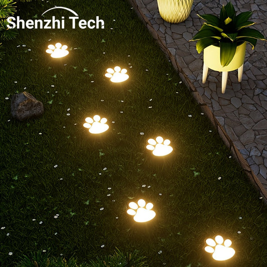 Shenzhi Tech Solar LED Dog Paw Print Lights For Halloween Decor & Pet Lovers, 4-Pack Outdoor Solar Lights With Auto On/Off, Warm White LED For Garden, Pathway, Room Decor & Fall Home Decor Gift SS69