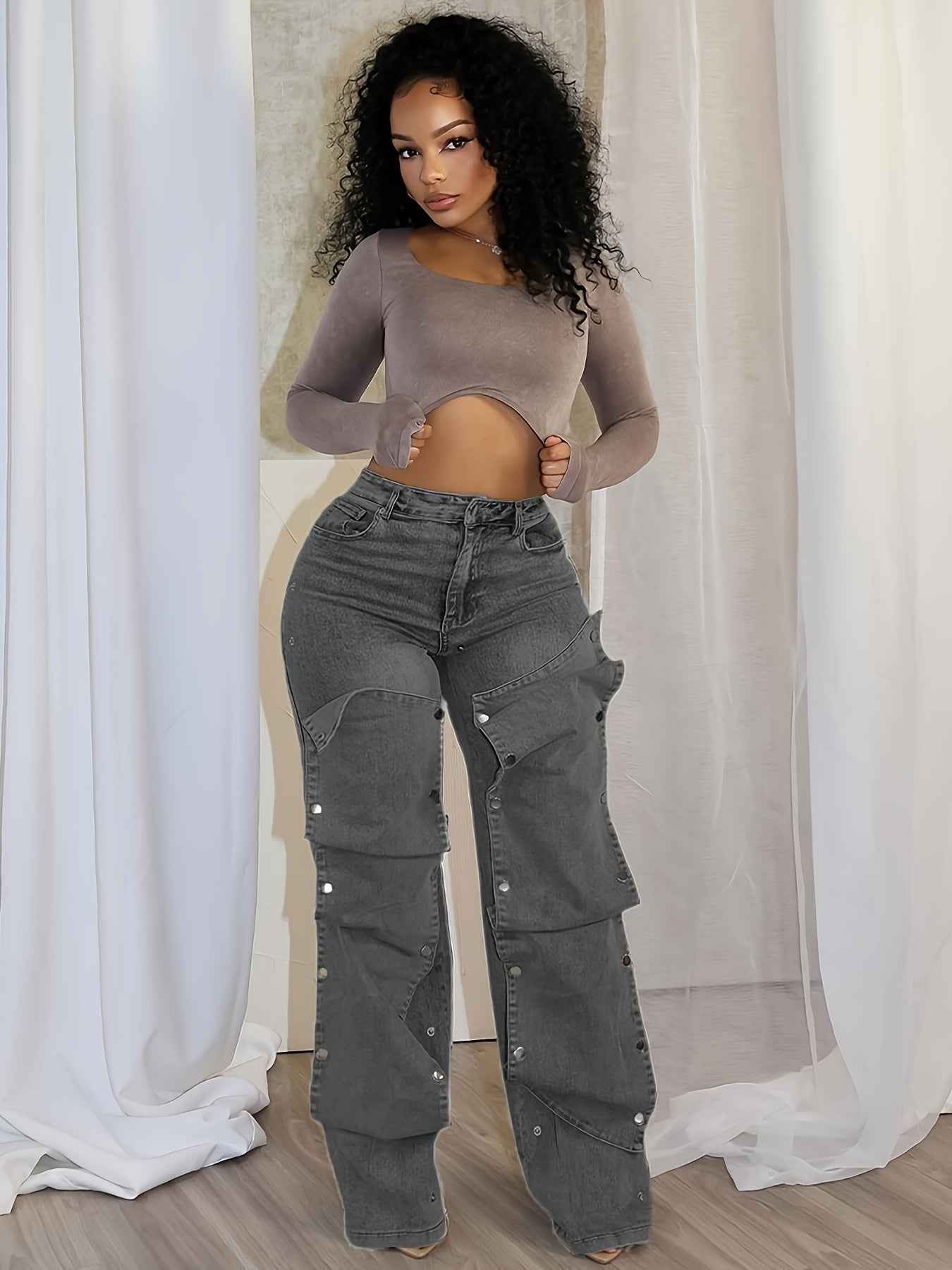Women'S Hip Hop Vintage Wide-Leg Straight High-Waisted Jeans Classic Loose Jeans