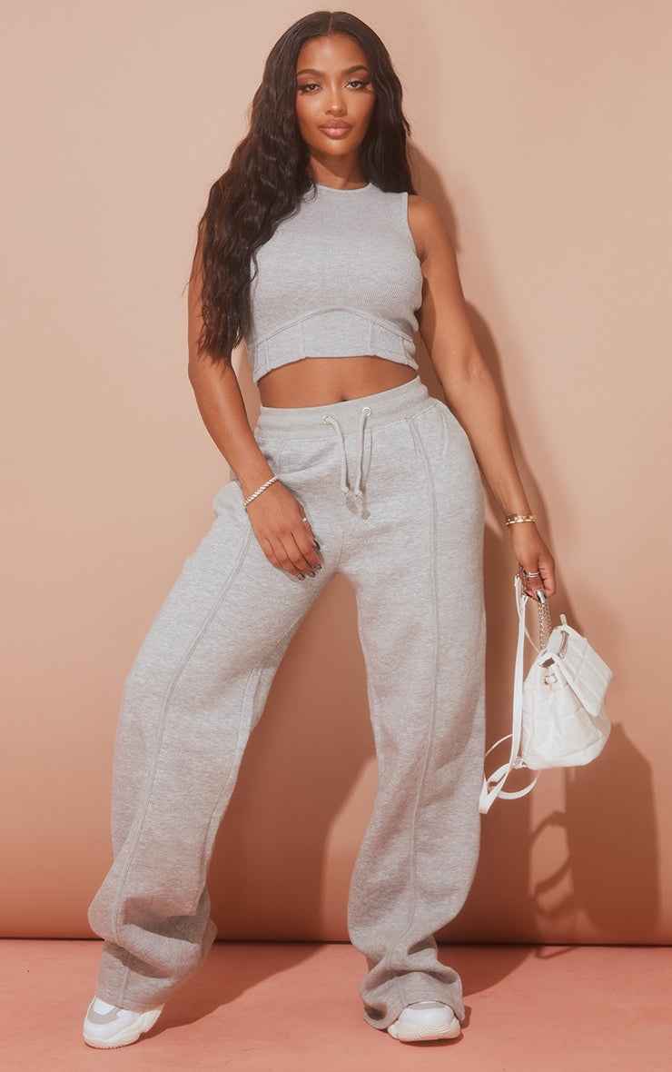 Shape Grey Marl Binded High Waist Wide Leg Joggers