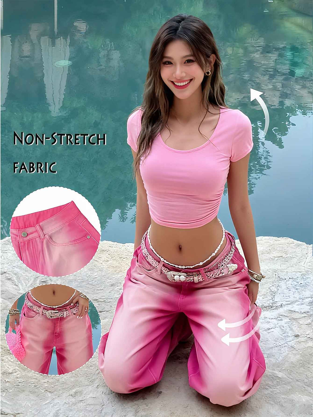 Women's 3pcs Novelty Pants, Macaron Color, 2025 Fall/winter New Arrival, High-waisted Straight-leg Jeans, And Loose Fit, Extremely Versatile, Comfortable And Body-hugging, Suitable for s And Casual Occasions