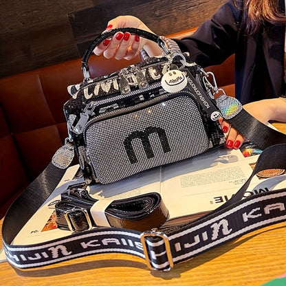Spacious Rhinestone-Embellished Glamorous Women's Backpack - Adjustable Strap, Multi-Pocket Design, Comfort Grip Handle Crossbody Satchel for Special Occasions SS69
