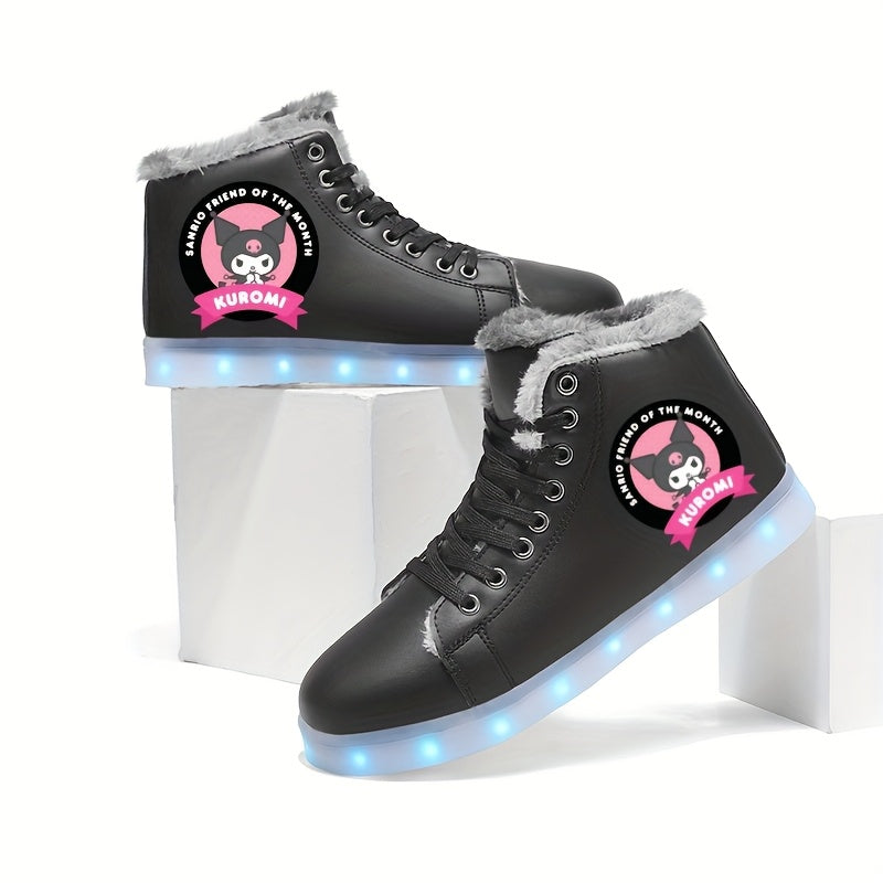 Women's & Unisex (for) Kuromi Cartoon LED Glowing Sneakers - -Lined Winter Warm Light Shoes with USB Rechargeable Multicolor Flashing, Traction TPR Sole & Anime Design for Night Sports/Party Wear - Compatible with