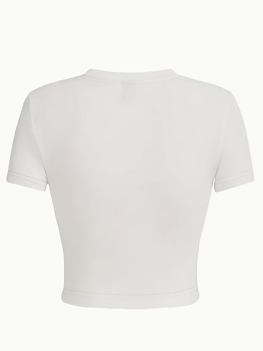 [Graphic Print Crew Neck Tee] Graphic Print Crew Neck T-shirt, Y2K Short Sleeve Top for Spring & Summer, Women's Clothing SS69