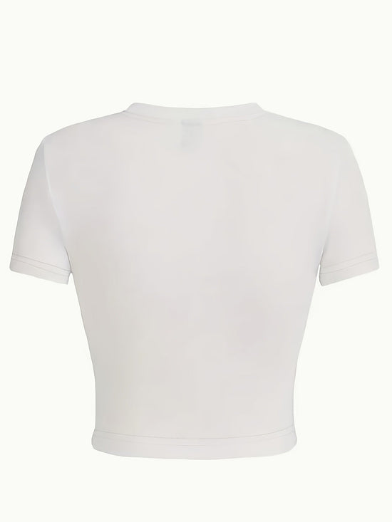 [Graphic Print Crew Neck Tee] Graphic Print Crew Neck T-shirt, Y2K Short Sleeve Top for Spring & Summer, Women's Clothing SS69