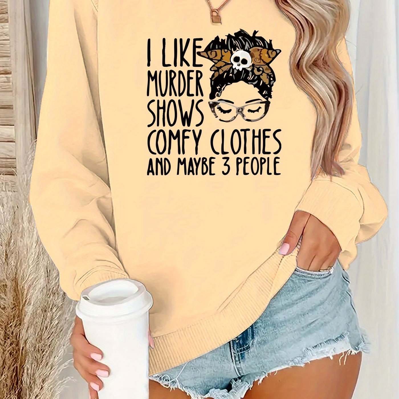 Women's Funny Murder Show Graphic Sweatshirt - Crime Drama TV Fan Apparel - Soft Polyester Pullover Sweater - Long Sleeve Round Neck Casual Sweater for Fall/Winter - Funny TV Show Outfit Gift for s & Women - Machine Washable SS69 20.69 Apricot / XXL